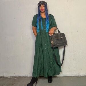 Vintage Forest Green Maxi Dress, Fits L